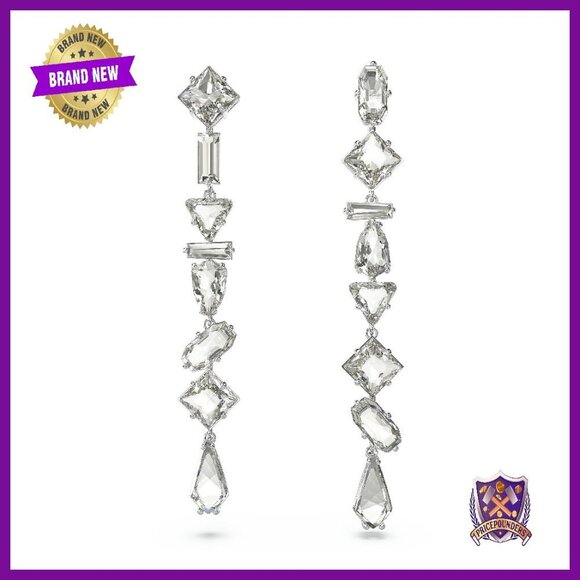 Crystal Drop Earrings Rhodium Finish Lever Back 2.5 Inch